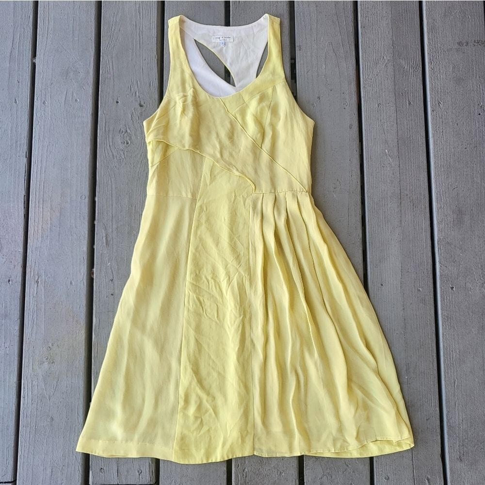 Rag & Bone Womens A-Line Dress Pleated Raceback Cutout Yellow Size 2‎